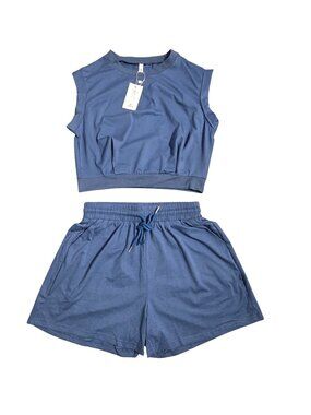 NWT | Denim Blue 2 Piece Muscle Tee & High Waisted Shorts Lounge Set | Medium